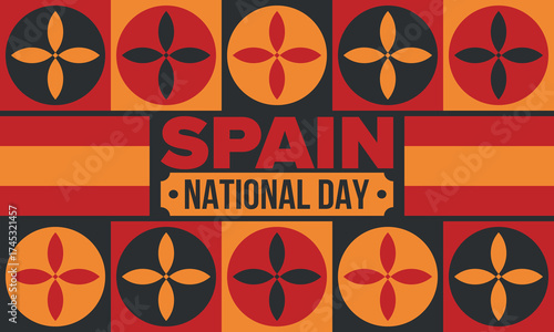 Spain National Day. Spanish flag. National happy holiday, celebrated annual in October 12. Hispanic heritage. Poster, card, banner and background. Vector illustration