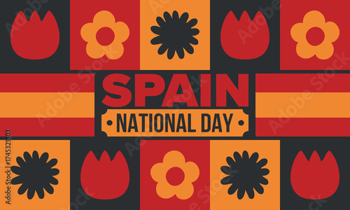 Spain National Day. Spanish flag. National happy holiday, celebrated annual in October 12. Hispanic heritage. Poster, card, banner and background. Vector illustration