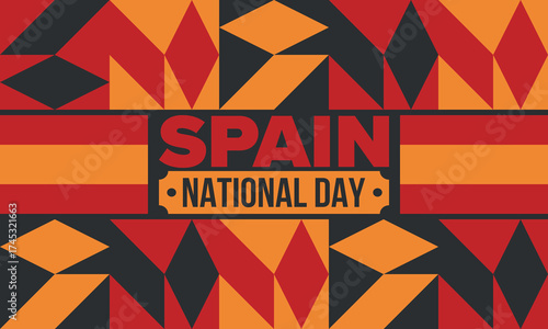 Spain National Day. Spanish flag. National happy holiday, celebrated annual in October 12. Hispanic heritage. Poster, card, banner and background. Vector illustration
