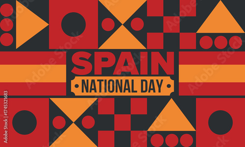 Spain National Day. Spanish flag. National happy holiday, celebrated annual in October 12. Hispanic heritage. Poster, card, banner and background. Vector illustration