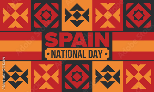 Spain National Day. Spanish flag. National happy holiday, celebrated annual in October 12. Hispanic heritage. Poster, card, banner and background. Vector illustration