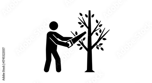 Branch cutting black white simple