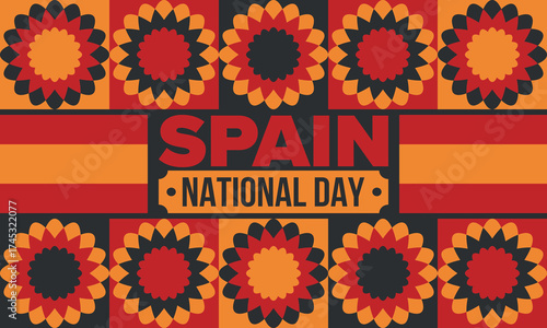 Spain National Day. Spanish flag. National happy holiday, celebrated annual in October 12. Hispanic heritage. Poster, card, banner and background. Vector illustration