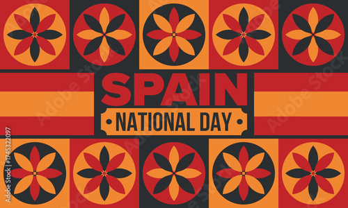 Spain National Day. Spanish flag. National happy holiday, celebrated annual in October 12. Hispanic heritage. Poster, card, banner and background. Vector illustration