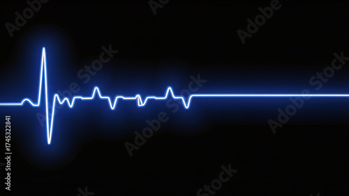 A bright blue electrocardiogram line on a black background, representing a heartbeat and life, with a flat line indicating death