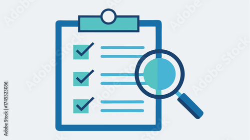 A checklist with a magnifying glass indicating thorough security audits and data integrity checks.