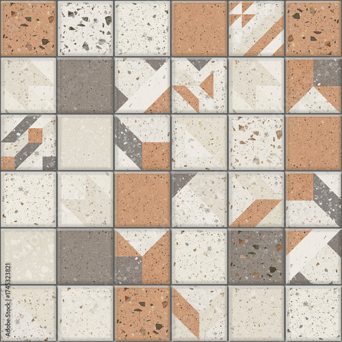 Geometric Terrazzo Pattern with Retro Color Palette.
