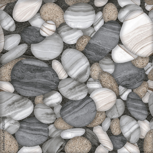 Seamless Pattern of Smooth River Stones.