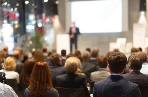 Wallpaper Mural Professional Business Conference with Audience Listening to Speaker in Modern Venue Torontodigital.ca