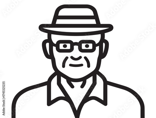 Old age icon 2D vector line art in a clean minimalist aging and wisdom symbol