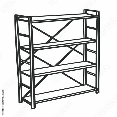 Simple black line drawing of a minimal wooden bookshelf  