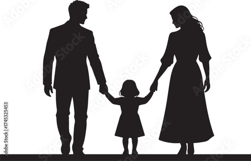 Silhouette family father mother and child holding hands