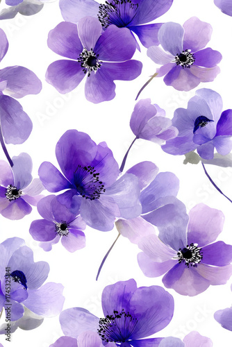 
Watercolor anemones, a simple and clean design, on a white background with a soft purple color.

