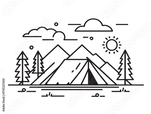 Outdoor Recreation icon 2D vector line art in a clean minimalist nature hobby