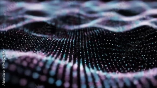 Abstract Digital Waveform of Glowing Particles in Dark Space.