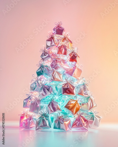 Luxury glowing Christmas tree gift bags pastel elegance