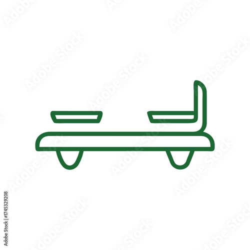 Green Outline of a Stretcher or Trolley on a White Background cart medical