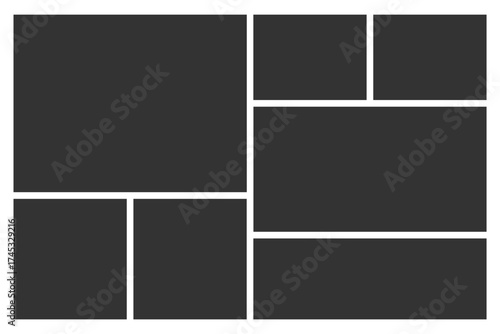 Rectangle photo gallery mosaic collage. Mood board, scrapbook grid vector illustration