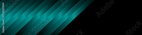 Panoramic banner. Diagonal teal gradient stripes on black background. Bright glowing bars partially cover the banner, creating a bold dynamic abstract design.