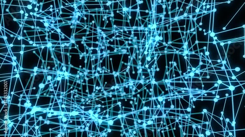 complex mesh network with particles, scientific blue digital connections background
