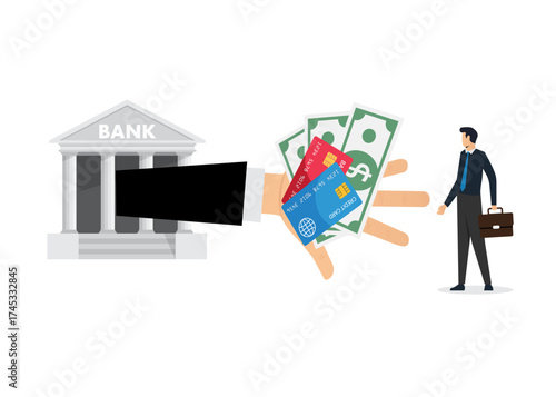 Banks provide cash loans and credit cards stock illustration.
