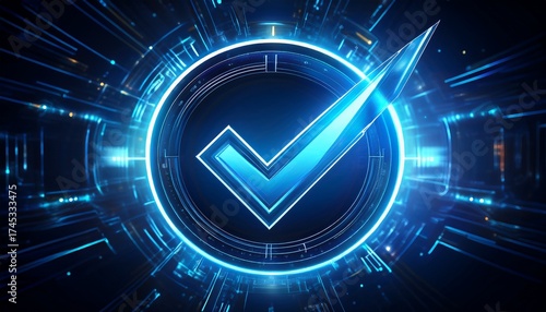 Wallpaper Mural a vibrant blue checkmark enclosed within a dark circle symbolizes validation consent or online identification in cutting edge technological displays Torontodigital.ca