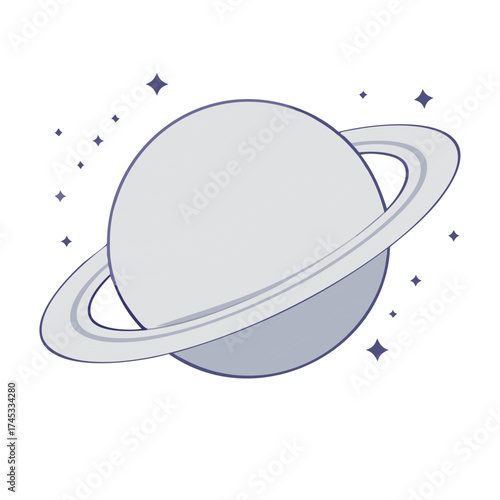 Isolated planetary sphere with rings around it surrounded by sparkles and stars cosmos vector