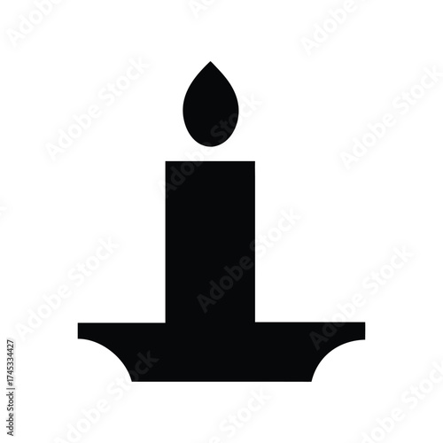 Simple black silhouette of a lit candle with a fiery flame icon representing light warmth hope celebration and remembrance ideal for graphic design