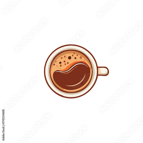 Top view of a cup with coffee and froth symbolizing yin and yang balance and representing the morning drink