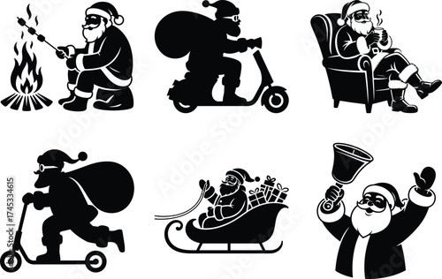 Santa Claus Sleigh Silhouette | Christmas SVG, DXF, PNG for DIY Crafts
