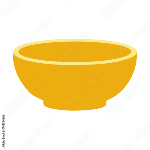 Empty yellow bowl illustration, kitchenware bowl drawing, container, cartoon bowl isolated on white, vessel, food serving object