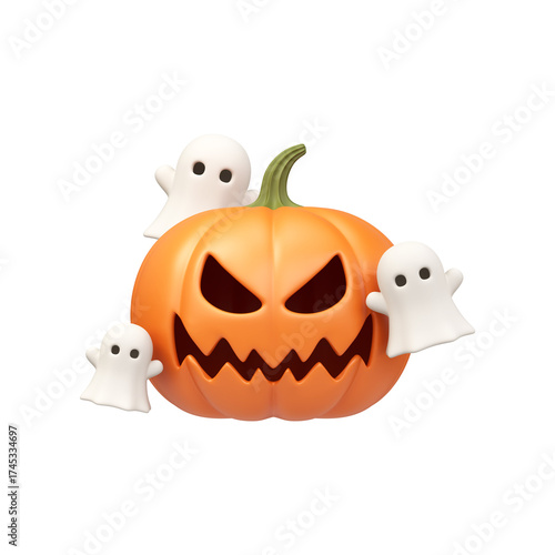 Halloween 3d pumpkin with flying ghost spirits