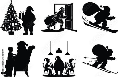Classic Santa Claus Silhouette Collection | Holiday Clipart & Cut File Set