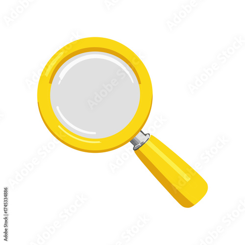 Bright Yellow Magnifying Glass Cartoon Illustration Detail Tool Exploration Object
