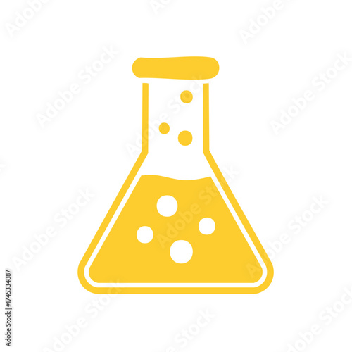 Bright Yellow Chemical Flask Bubbles in Glassware for Science Icon Laboratory Liquid