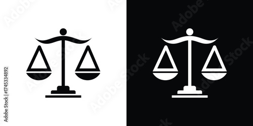 Balance Scales Silhouette Icon, Symbol of Justice, Legal System, Law Isolated Object