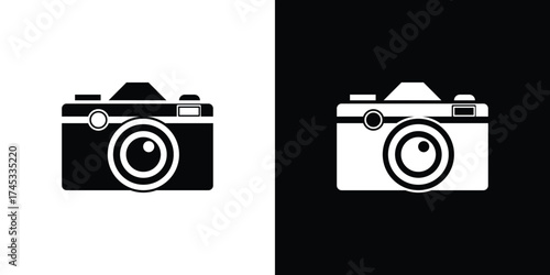 Camera Icon, Dual Tone, Photographer Equipment, Black and White Coloration