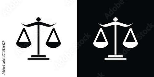 Justice Balance Scale Symbol on Split Background with Black and White Design