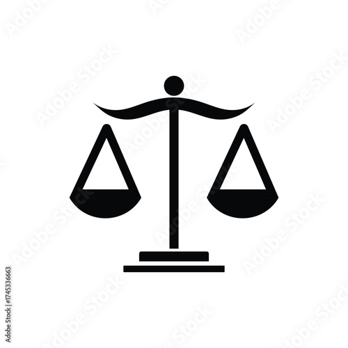 Justice Scale Icon, Balance Symbol, Legal Sign, Court Scales on White Background