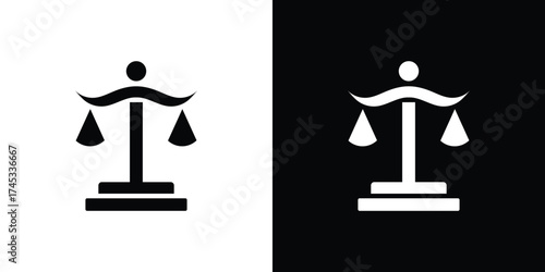 Justice Scales Balance Icon Design Element in Black and White Silhouette