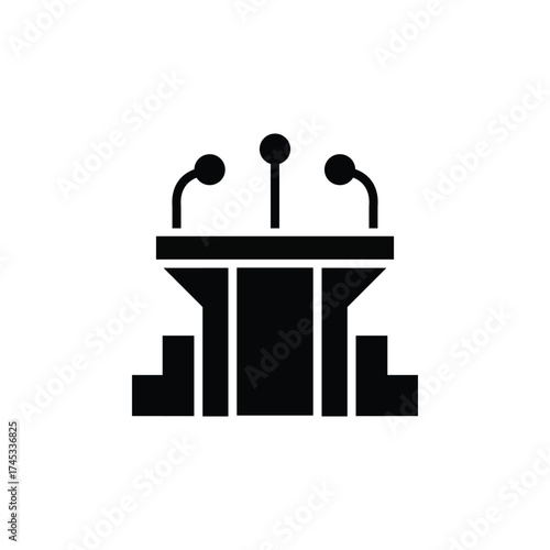 Minimal Podium Icon with Three Microphones on Transparent Background Symbol Design
