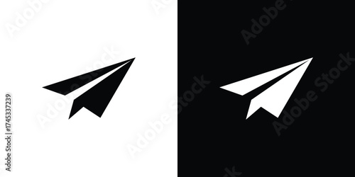 Paper Plane Icon with Monochrome Contrasting Background Halves