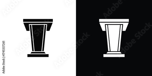 Podium Isolated Icon on Black and White Background, Public Speaking Solid