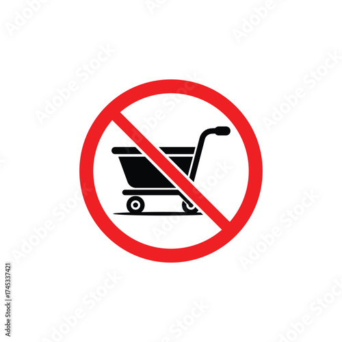 Prohibited Shopping Cart Transparent Sign; Red Circle, Black Trolley Silhouette