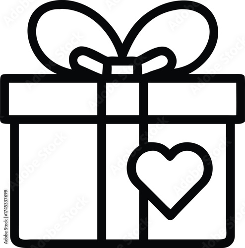 Gift box with ribbon and heart illustration isolated on white background