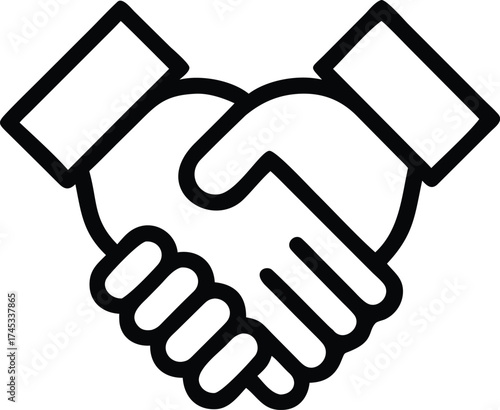 Simple handshake line art icon isolated on white background