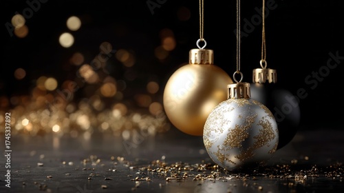 christmas ornament, golden and silver spheres