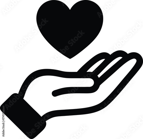 Open hand holding a heart shape symbolizing care and support isolated on white background