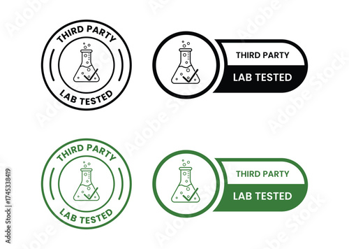 3rd party lab tested icon. Third party laboratory approved product quality certificate symbol. Clinically certified formula for cosmetic packaging vector.