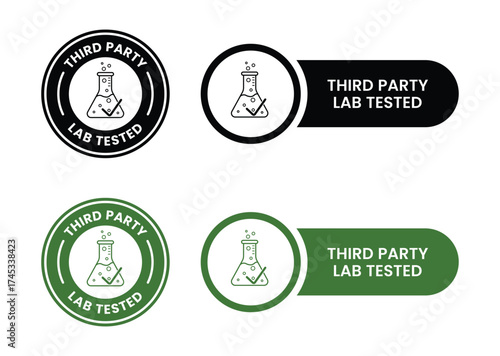 3rd party lab tested icon. Third party laboratory approved product quality certificate symbol. Clinically certified formula for cosmetic packaging vector.